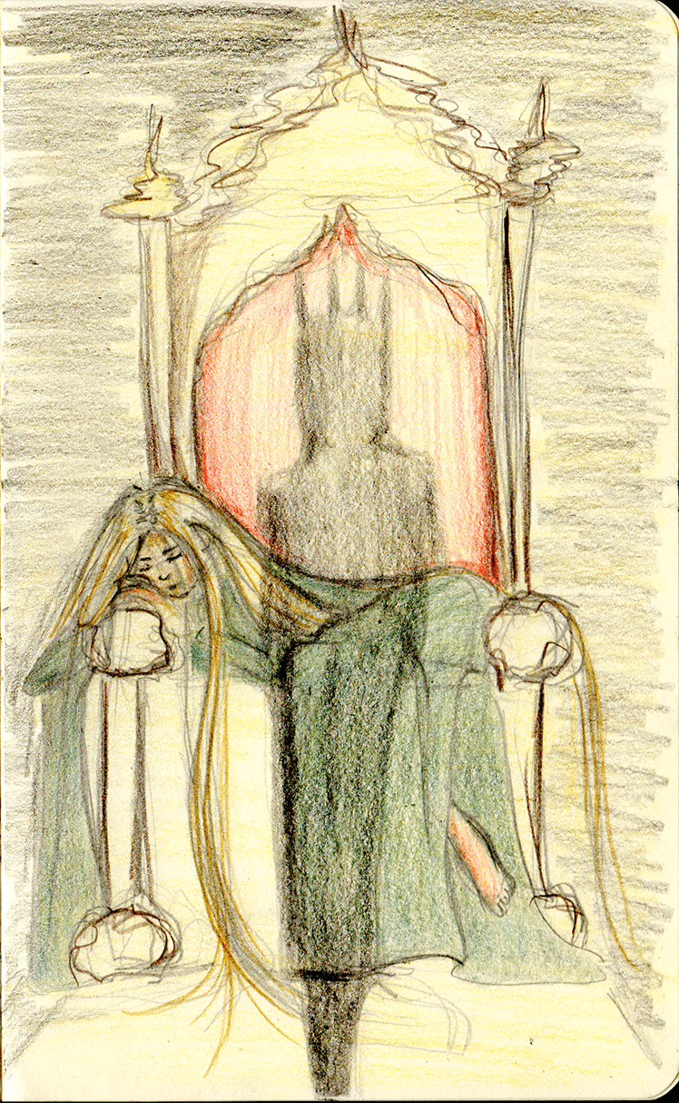 Primer boceto de composición: el rey se aproxima a Talía dormida.