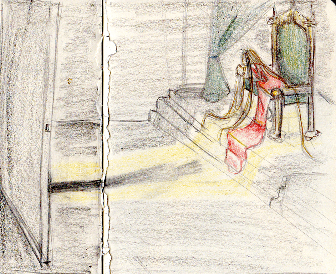 Segundo boceto de composición: primera visión de Talía desde la entrada de la estancia.