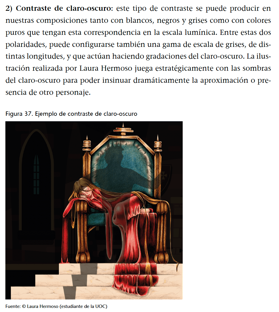 Material docente de la UOC que utiliza la ilustración como ejemplo de contraste de claro-oscuro.