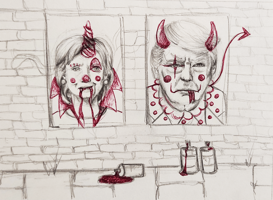Propuesta editorial con imágenes de Hillary Clinton y Donald Trump intervenidas gráficamente.